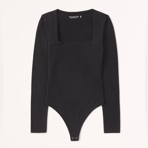 Abercrombie S black Long-Sleeve Cotton Seamless Fabric Squareneck Bodysuit